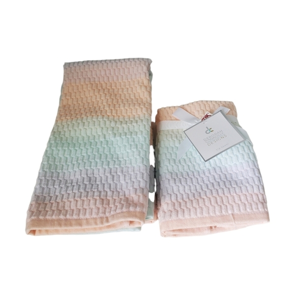 Deborah Connolly Set of Hand anf Fingertip Towels Ombrè Pastel Sherbet Colors - Picture 1 of 1